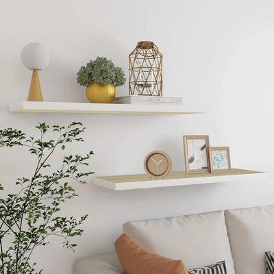 THOYTOUI Floating Wall Shelves,Closet Shelves Cosmetic Shelf Display Shelf Album Rack Perfume Organizer with Storage Function Suitable for Living Room Bedroom 2 pcs Oak and White 35.4"x9.3"x1.5" MDF