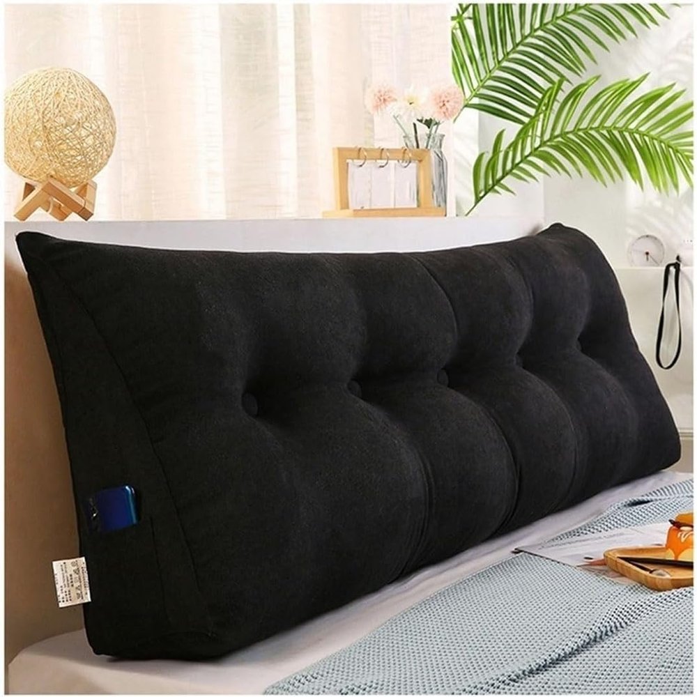 Large Bolster Pillow Headboard Pillow, Triangular Pillow, Headboard Backrest Cushion, Backrest Positioning Support Reading Pillow with Machine Washable Cover (Color : Black Brown, Size : 120cm/47inc