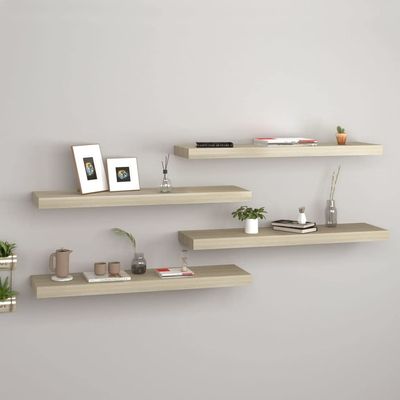 THOYTOUI Floating Wall Shelves,Closet Shelves Cosmetic Shelf Display Shelf Album Rack Perfume Organizer with Storage Function Suitable for Living Room Bedroom 4 pcs Oak 31.5"x9.3"x1.5" MDF