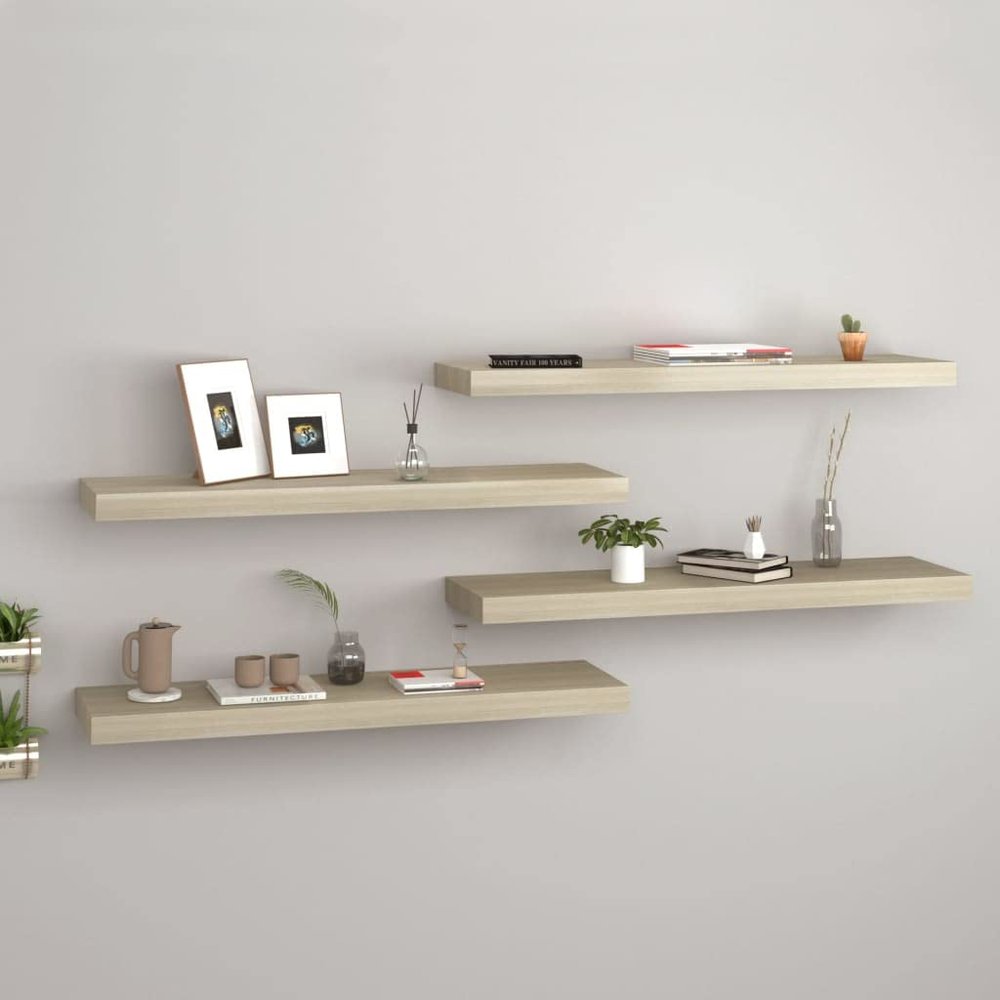 THOYTOUI Floating Wall Shelves,Closet Shelves Cosmetic Shelf Display Shelf Album Rack Perfume Organizer with Storage Function Suitable for Living Room Bedroom 4 pcs Oak 31.5"x9.3"x1.5" MDF