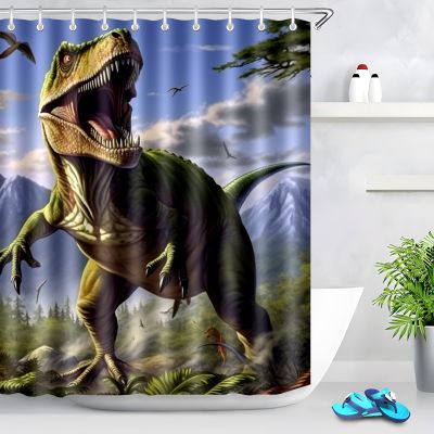 HANGNOW New Year Holiday Bathroom Decor Christmas Bathroom Decor Shower Curtain Fabric Shower Curtain Liner Shower Curtain Dinosaur Christmas Tree Shower Curtains for Christmas Kid's Bathroom