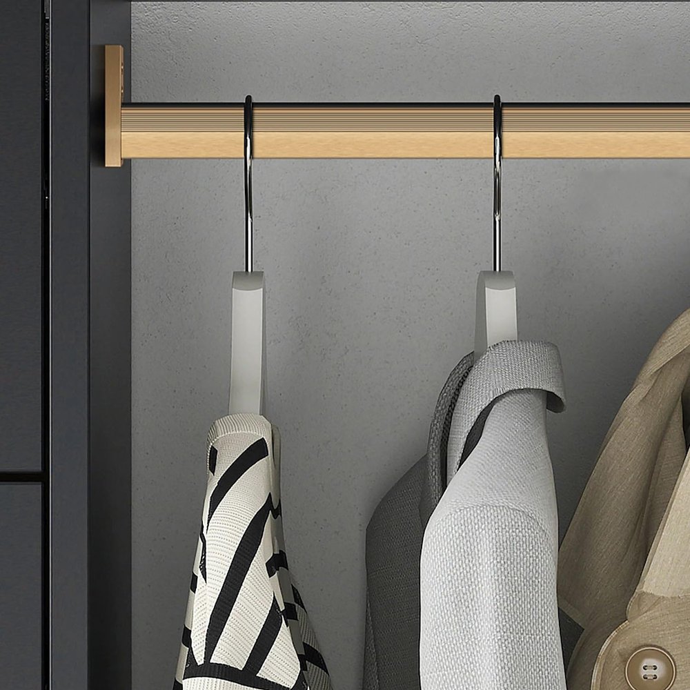 Rectangular Closet Rod Support Bracket Gold Aluminum, Mute & Anti-Slip Hanging Clothes Bar, 24 30 35 37 41 45 45 55 57 60 61 62 63 Inch Cuttable, Home Commercial ( Color : Gold , Size : Closet Width 1