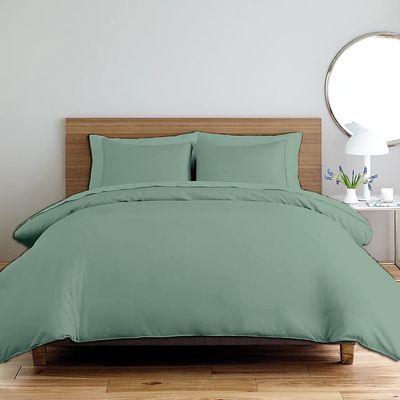 All Star Linen 3 Piece Cotton Beautiful Zipper Clouser Duvet Cover Oversized King (116'' x 98'') Solid Sage Green