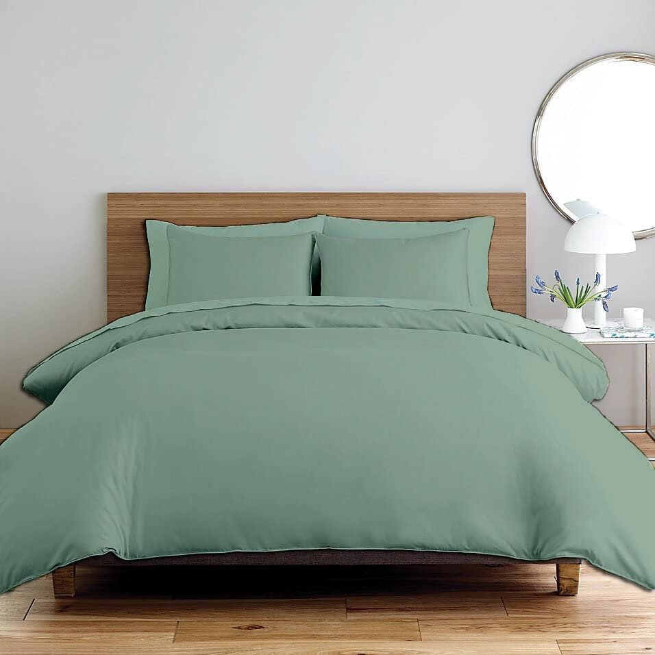 All Star Linen 3 Piece Cotton Beautiful Zipper Clouser Duvet Cover Oversized King (116'' x 98'') Solid Sage Green