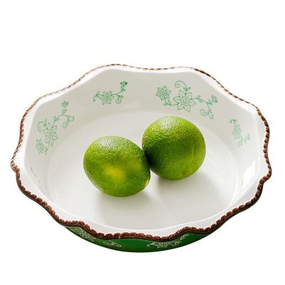 Bakeware,Baking tray with handlePorcelain Colorful Ceramic Pie Pan Round, Oven To Table Dinner Plates For Pizza-green-single (Color : Red, Size : Two piec (Color : Green, Size : Single)