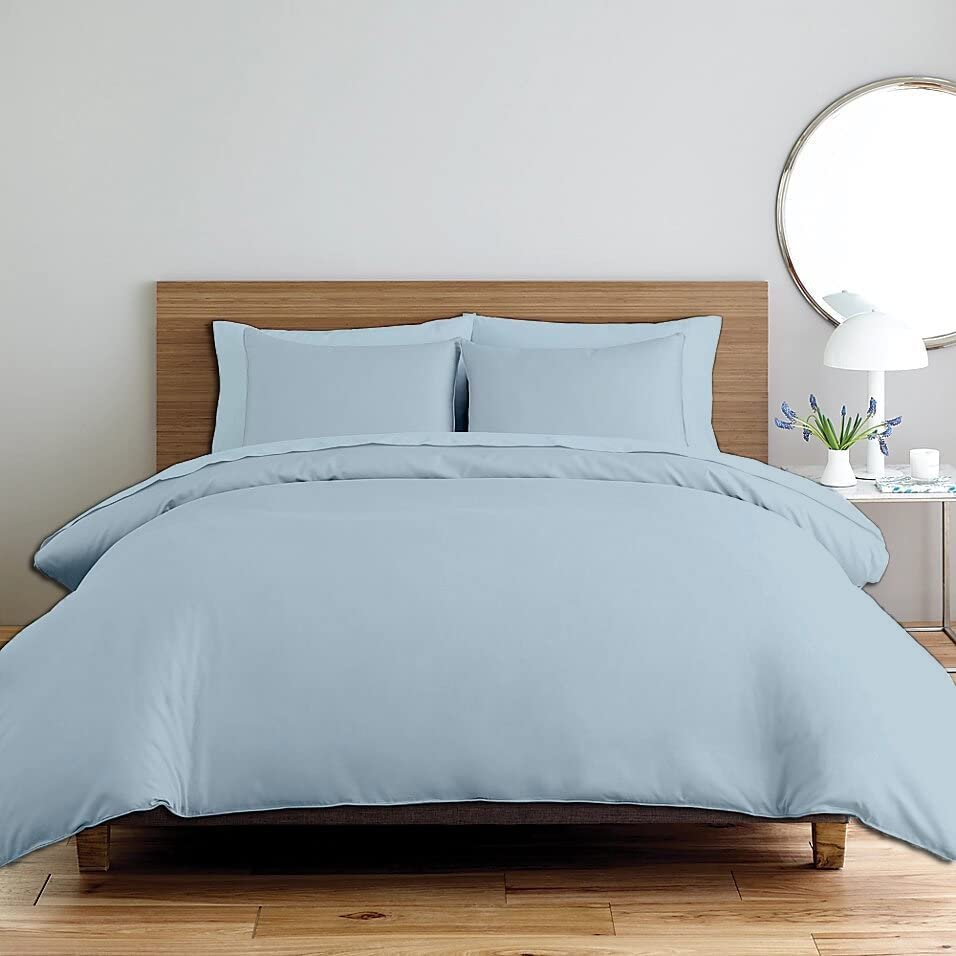All Star Linen 3 Piece Cotton Beautiful Zipper Clouser Duvet Cover Eastern King 116'' x 108'' Solid Sky Blue