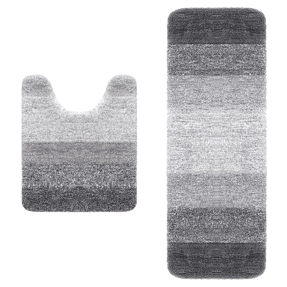 Arotive Microfiber Bathroom Rugs 2 Pieces, Contour Rug Size 24x20 and Bath Rug 59x24 in Grey, 2 Item Bundle