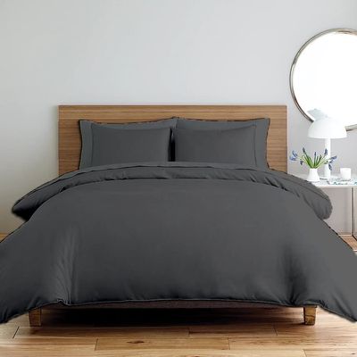 All Star Linen 3 Piece Cotton Beautiful Zipper Clouser Duvet Cover Oversized King (116'' x 98'') Solid Dark Grey