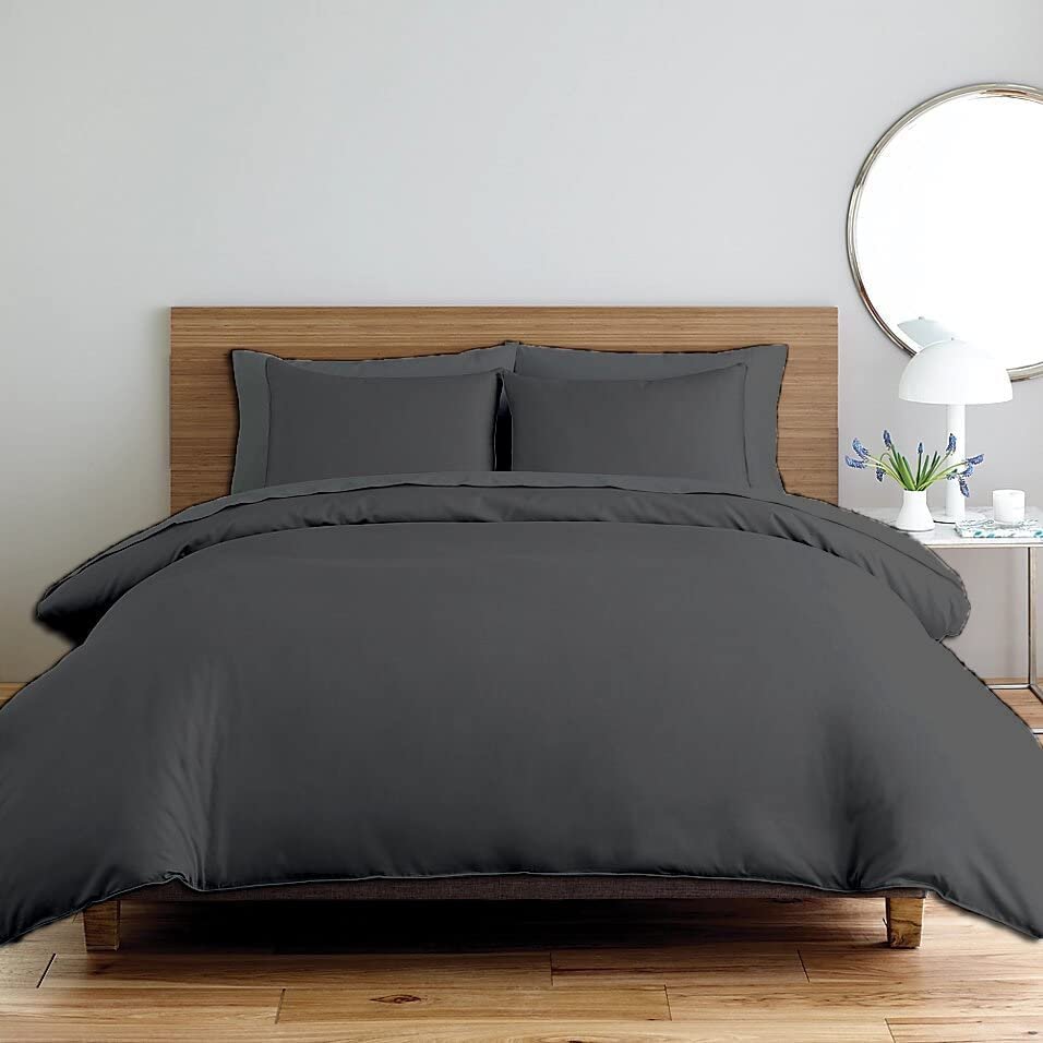 All Star Linen 3 Piece Cotton Beautiful Zipper Clouser Duvet Cover Oversized King (116'' x 98'') Solid Dark Grey