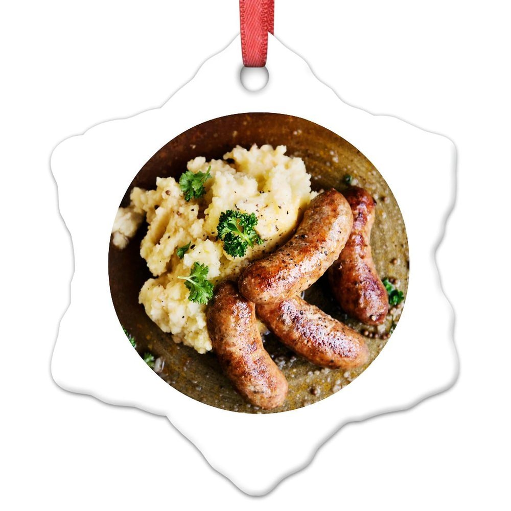 Bangers and Mash Ornaments for Christmas Trees Personalized Christmas Ornament Cute Food Ceramic Farmhouse Hanging Ornaments Holiday Christmas Keepsake New Year Gifts, 3 Inch
