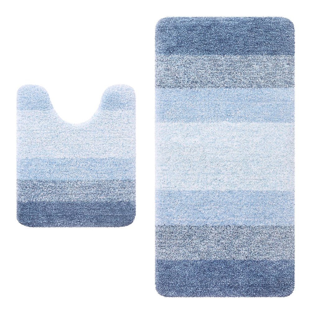 Arotive Microfiber Bathroom Rugs 2 Pieces, Contour Rug Size 24x20 and Bath Rug 47x24 in Light Blue, 2 Item Bundle