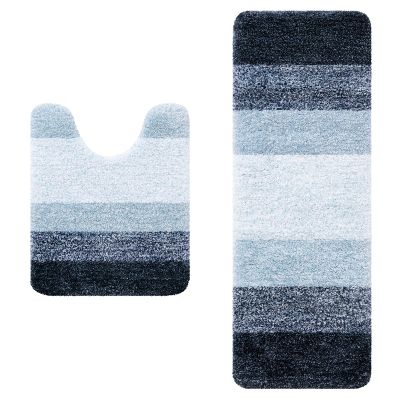 Arotive Microfiber Bathroom Rugs 2 Pieces, Toilet Rugs 24x20 and Bath Rug Size 47x17 in Dark Blue, 2 Item Bundle