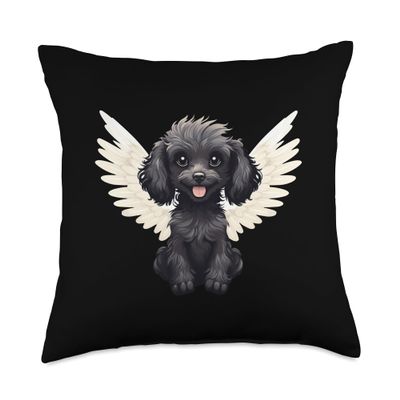 Cute Comic Cartoon Poodle Dog with Wings Design Throw Pillow