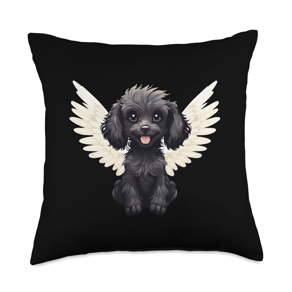 Cute Comic Cartoon Poodle Dog with Wings Design Throw Pillow