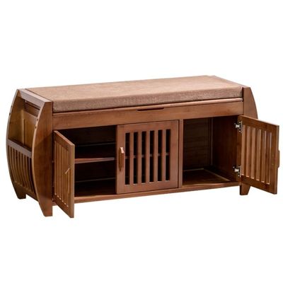 OCKULT Shoe Storage Bench Bamboo Entryway Bench with Upholstered Seat Shoe Rack Bench 2-Tier Shoe Rack Organizer for Living Room and Hallway (Color : Brown, Size : 102 * 32 * 46.5cm)