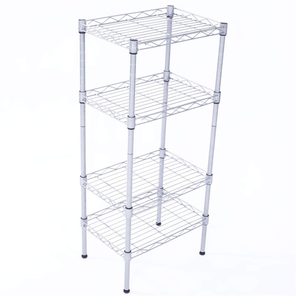 4 Tier Metal Heavy Duty Storage Rack Shelf,Adjustable Height Wire Shelving Unit,Bathroom Wire Shelving Tower Storage Rack,Adjustable Shelf Display Rack,for Kitchen, Hallway, Office (Silver)