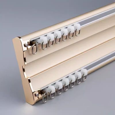 HDYZJQ Curtain Track Ceiling Mount Double, Double Pole Curtain Rod Bracket with Mute Strip, Sliding Rails Track Renter Friendly for Living Room Bedroom Room Divider(Gold,5m/16.4ft)