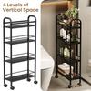 Asgolion Slim Storage Cart, 4-Tier Small Rolling Cart with Wheels, 5.9" Deep, Narrow Bathroom Shelf Trolley for Kitchen, Bathroom, Laundry Room, Black Standard 4-Tier (5.9" W x 33.6" H) view 2