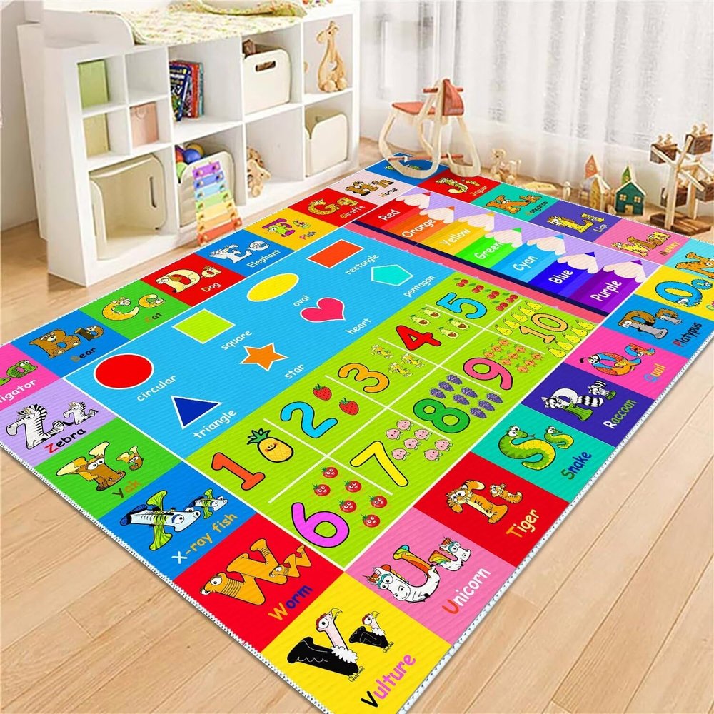 MLLgYq Kids Alphabet Play Game Rug - 5' 3" x8' ABC Numbers and Shapes Educational Learning Toddler Carpet - Kids Room Playroom Classroom Kindergarten Activity Fun Soft Non-Slip Mat