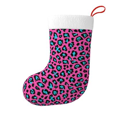 WURTON Christmas Stocking Cute Turquoise Leopard Xmas Stocking for Party Decor Family Holiday Hanging Stocking
