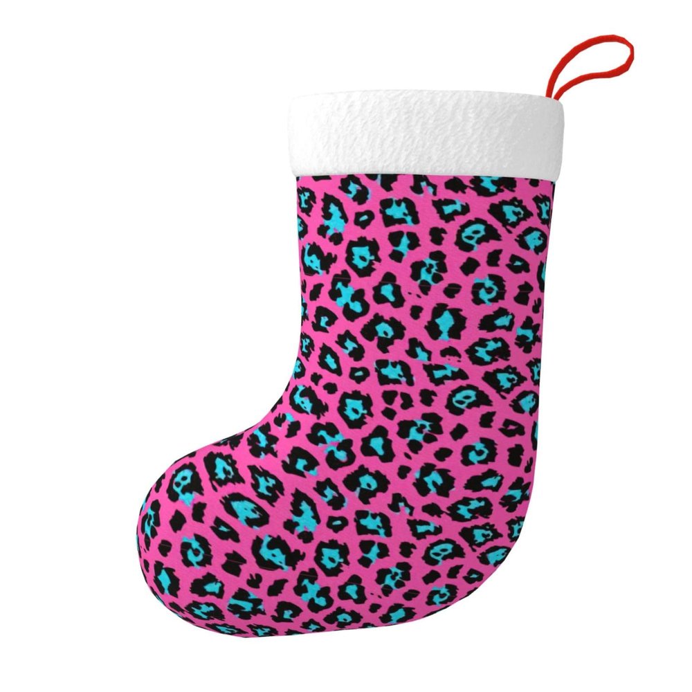 WURTON Christmas Stocking Cute Turquoise Leopard Xmas Stocking for Party Decor Family Holiday Hanging Stocking