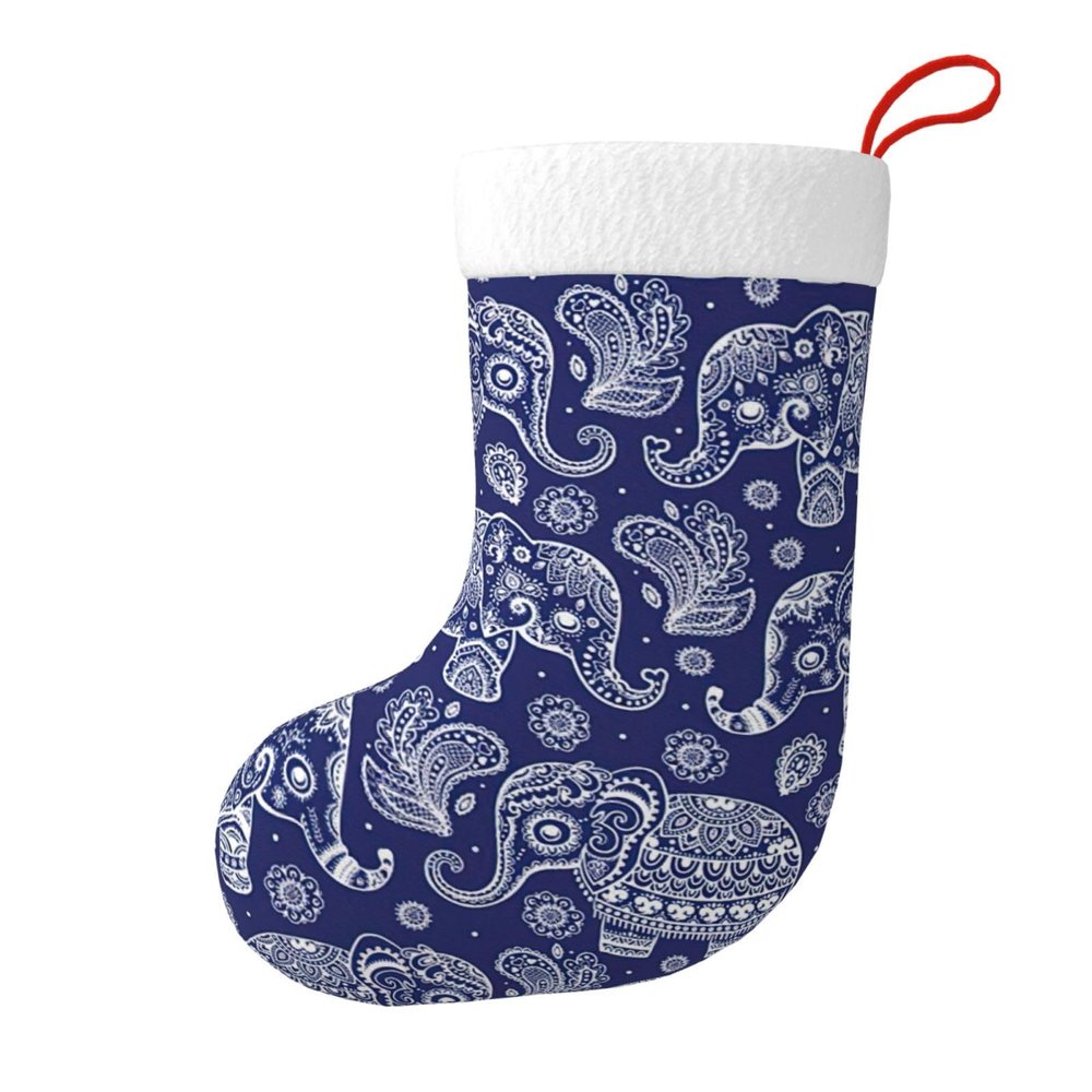 WURTON Christmas Stocking Boho Elephant Xmas Stocking for Party Decor Family Holiday Hanging Stocking