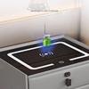 Bedside Cabinet Table with Audio and Fingerprint Lock,with LED Light Charging Station Wireless, Nightstand with Hutch and 2 Drawers(Size:25 * 40 * 46cm,Color:Grey) view 3