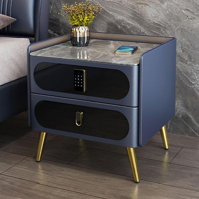Bedside Cabinet Nightstand with Charging WirelessSmart Bedside Table, Light Slate with Password Lock Wireless Charging Leather(Color:Sapphire Blue)