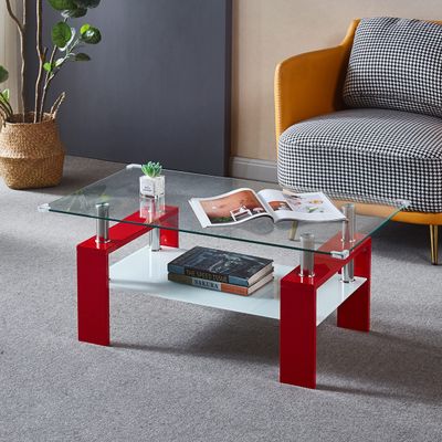 Artisan Rectangle Coffee Table, Double Layer Lower Shelf Storage for Living Spaces, 37" Lx22 Dx16 H (Red)