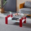 Artisan Rectangle Coffee Table, Double Layer Lower Shelf Storage for Living Spaces, 37" Lx22 Dx16 H (Red) view 1