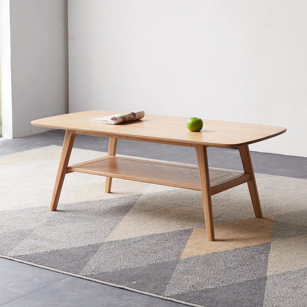 Center Table Low Table 100% Solid Wood Top Plate Desk Coffee Table Width 80 x Depth 50 x Height 44 cm Study Desk Work from Home Easy to Assemble Natural Wood with Storage Shelf Natural Writing Desk