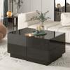 Extendable Coffee Table with 4 Drawers, Rectangle Cocktail Table with Hidden Storage Compartment, UV High-Gloss Center Table with Sliding Top for Living Room, 35.4"x 23.6", Black view 3