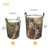 Round Laundry Basket Dirty Clothes Hamper with Handles Two Giraffes Laundry Hamper for Bathroom Waterproof Circular Hamper Lightweight Round Storage Basket for Blanket Organizer Basket view 3