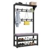 Industrial Coat Rack Stand with Shoe Bench and 8 Hollow 4 in 1 Free Standing Hall Tree with Bench and Top Carved Hooks,Garment Rack for Hallway Living Room 80/100 x 30 x 172 CM view 1