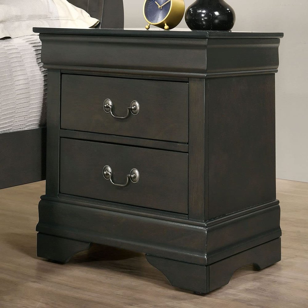 1pc Nightstand Gray Louis Philippe Solid Wood English Dovetail Construction Antique Nickle Hanging Pulls