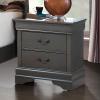 1pc Nightstand Gray Louis Philippe Solid Wood English Dovetail Construction Antique Nickle Hanging Pulls view 3