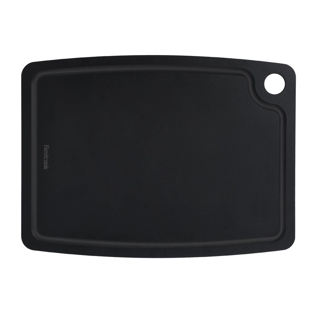 Cutting Board for Kitchen, Wood Fiber Composite Cutting Board with Juice Groove and Non-slip Feet, Dishwasher Safe, Knife-Friendly Chopping Board for Meat, Bread, Fruit, 14.6x10.8, Black