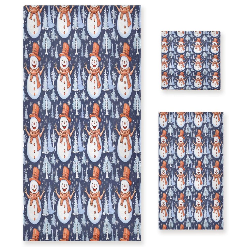 ALAZA Watercolor Snowman Merry Christmas Soft 3 Piece Bath Towels Set for Bathroom Spa Hotel, 1 Bath Towel+ 1 Hand Towel+ 1 Washcloth