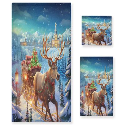 ALAZA Castle Reindeer Winter Christmas Castle Soft 3 Piece Bath Towels Set for Bathroom Spa Hotel, 1 Bath Towel+ 1 Hand Towel+ 1 Washcloth