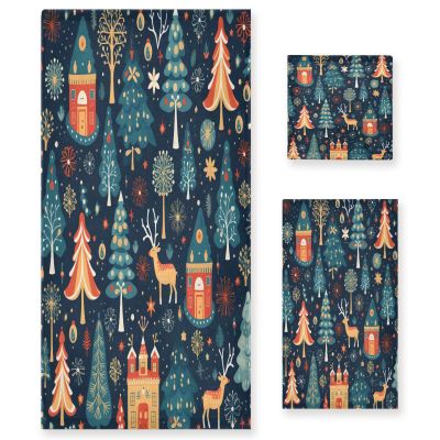 ALAZA Merry Christmas Snowflake Deer Snowflake Retro Soft 3 Piece Bath Towels Set for Bathroom Spa Hotel, 1 Bath Towel+ 1 Hand Towel+ 1 Washcloth