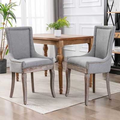 Bennbari Ultra Side Dining Chairs Set of 2, Thickened Fabric Chairs with Nailhead Trim, Dining Room Chairs with Bronze Nail Head, Upholstered Fabric Kitchen Chairs with Toned Solid Wood Legs (Gray)