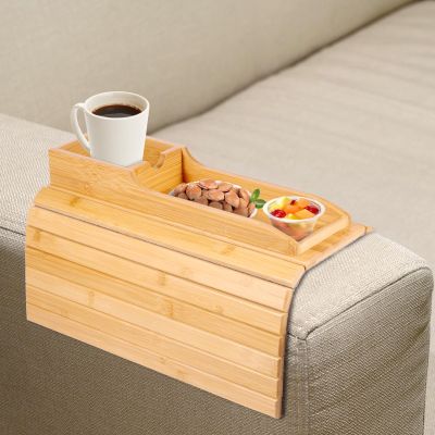 Couch Cup Holder Natural Bamboo Sofa Armrest Tray Foldable Sofa Cup Holder Anti-Slip Couch Arm Cup Holder Multifunctional Sofa Protection Armrest Tray for Cups Snacks Remote Control KTZCTPCA