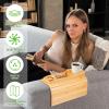 Couch Cup Holder Natural Bamboo Sofa Armrest Tray Foldable Sofa Cup Holder Anti-Slip Couch Arm Cup Holder Multifunctional Sofa Protection Armrest Tray for Cups Snacks Remote Control KTZCTPCA view 2