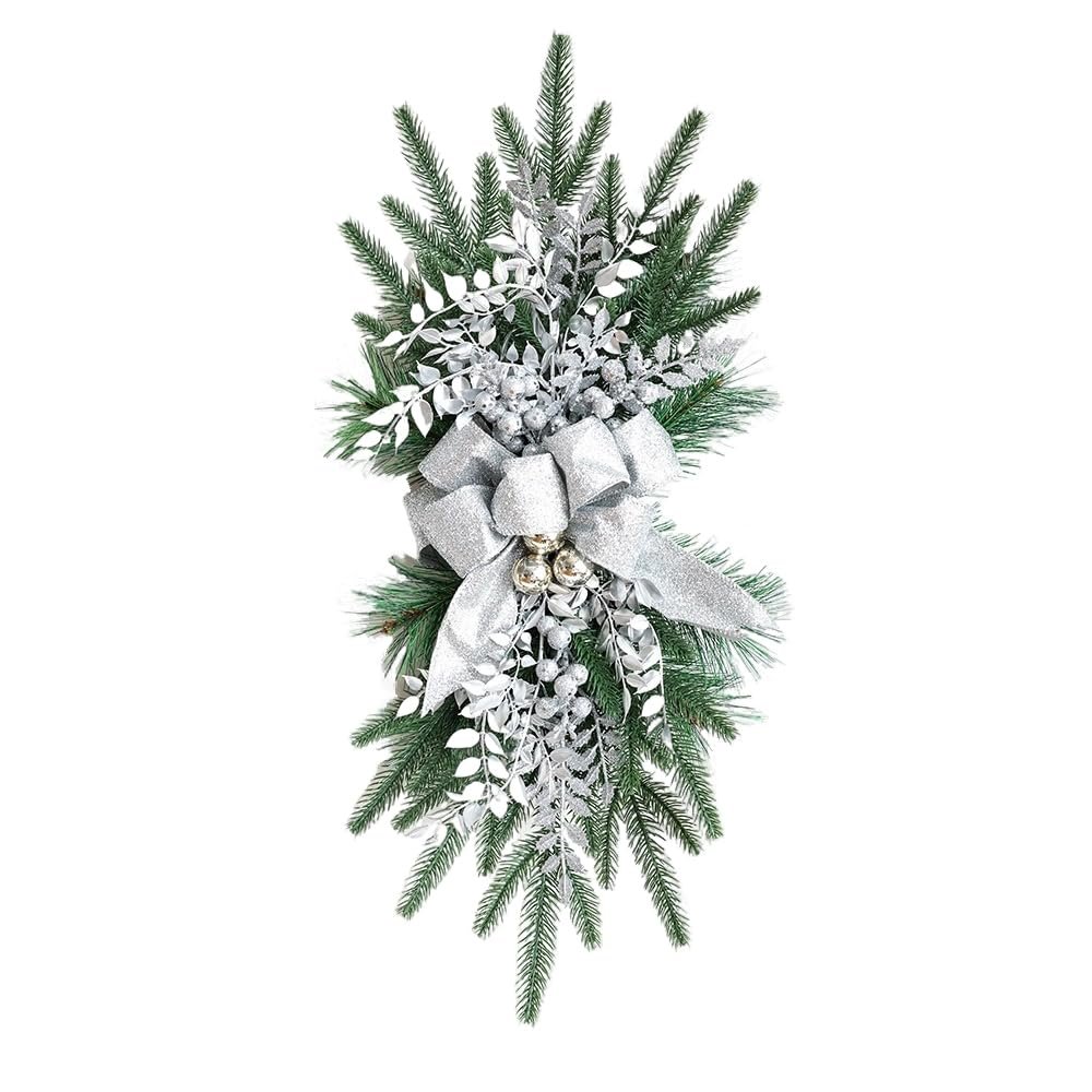 Christmas Swags Staircase Decoration Hanging Stair Teardrop Swag Garlands(Silver)