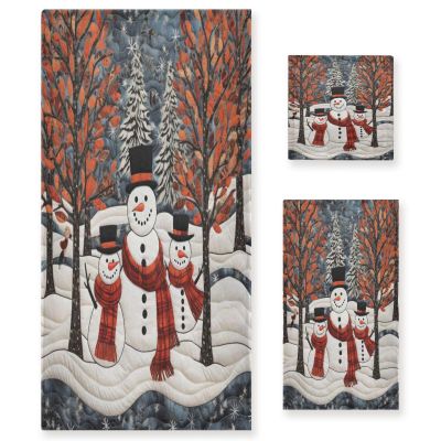 ALAZA Snowman Merry Christmas Winter Landscape Soft 3 Piece Bath Towels Set for Bathroom Spa Hotel, 1 Bath Towel+ 1 Hand Towel+ 1 Washcloth