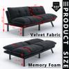 70 Modern Velvet Futon Couch Sleeper,Convertible Sleeper Sofa Bed with Adjustable Backrests and Folding Armrest for Living Room Bedroom Office Apartment,Split Back,Mattress Included (Black) view 2