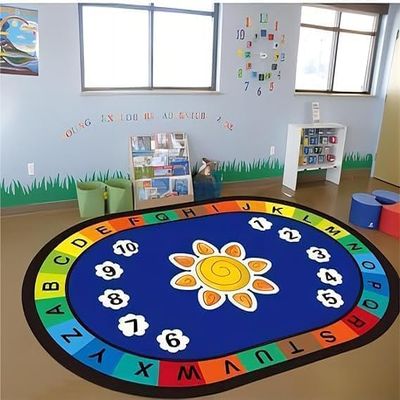 Fouiunler Kids Oval Area Rug4x5ft, Color Sun Number Letter ABC RugNursery Classroom Rug, Baby Rug, Children's Rug Non-Slip Washable RugsClassroom Rug for Boy Girl Preschool