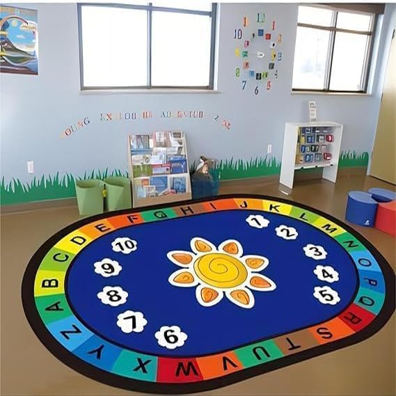 Fouiunler Kids Oval Area Rug4x5ft, Color Sun Number Letter ABC RugNursery Classroom Rug, Baby Rug, Children's Rug Non-Slip Washable RugsClassroom Rug for Boy Girl Preschool