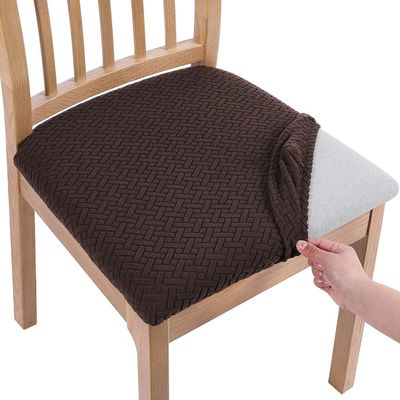 Chair Seat Covers, Super Fit Stretch Jacquard Dining Room Chair Seat Slipcovers Kitchen Chair Covers Removable Dining Chair Protector Cover for Hotel Banquet Wedding Party (Chocolate B, 6PCS)