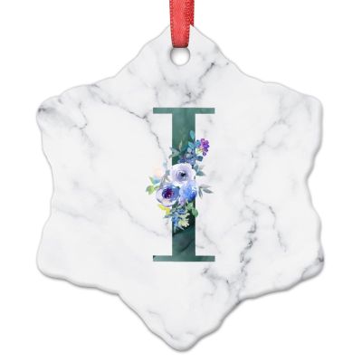 Initial Letter I Christmas Ornaments 2023 Dark Green Letter Floral Decor Christmas Tree Ornaments Personalized Monogram Christmas Ornaments Keepsake Gifts for Holiday Souvenir Wedding Birthday